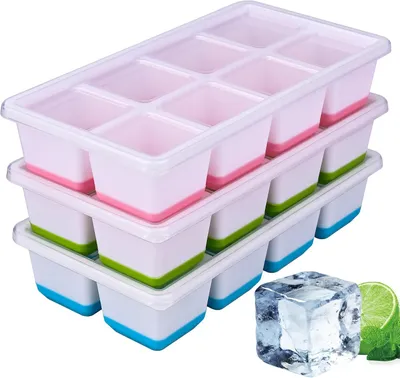 Immagine prodotto di Contenitore per cubetti di ghiaccio di grandi dimensioni - 4,6 cm quadrati, stampi in silicone per cubetti di ghiaccio con coperchi - Facili da sformare - Stampi per cubetti di ghiaccio senza BPA, adatti al congelatore