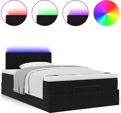 Produktbild von Ottomane Bett mit Matratze & LEDs Schwarz 120x190 cm Samt