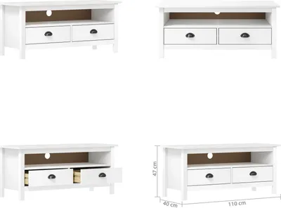 Produktbild von vidaXL TV Schrank Hill Weiß 110x40x47 cm Massivholz Kiefer - TV-Schrank - TV-Schränke - TV-Möbel - Sideboard