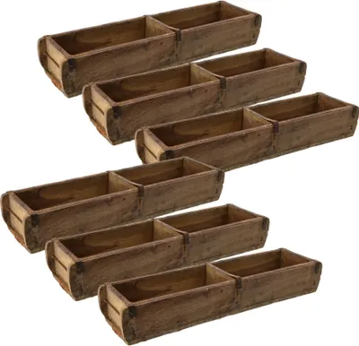 Produktbild von Novaliv 6x Holzkiste Vintage 58 x 15 x 10 cm Alte Ziegelform Holz Groß ZWEI KAMMER Allzweckkiste aus recyceltem Altholz Balken Jede Form EIN Unikat