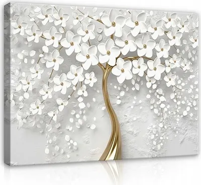 Produktbild von Leinwandbild Baum Abstrakt Blumen 120x80 cm XXL Modern Canvas Bilder Leinwandbilder Schlafzimmer Wohnzimmer Wandbilder Kunstdruck Wand Bild auf Leinwand Aufhängefertig