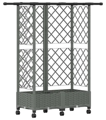 Image de Jardinière surélevée vidaXL avec treillis et toit, gris clair, 124 x 40 x 127 cm, PP