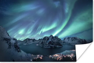 Produktbild von MuchoWow® Poster Nordlichter - Grün - Meer 180x120 cm - Fotoplakat