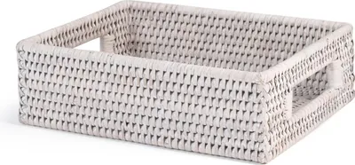 Obrázek produktu pro Obdélníkový koš H&H z bílého ratanu cm 23x18xh7