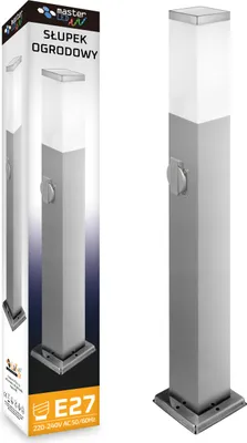 Produktbild von LED Gartenleuchte 65cm 1xE27 max 20W 360° IP44 1xSchuko Steckdose Gartensteckdose Poller Silber