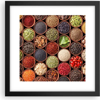 Produktbild von Gerahmtes Poster - Schwarzer Rahmen - Gewürz Küche - 30x30 cm - Wand Bild - Wanddeko - Wandbilder - Kunstposter - Wandposter - Bilderrahmen - Bilder - Kunstdruck - Wandbild - P2BAC30x30-3600