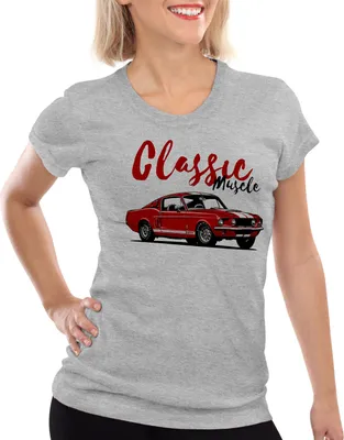 Produktbild von style3 Classic Muscle Car Damen T-Shirt eleanor mustang usa v8 gt500, Farbe:Grau meliert, Größe:S