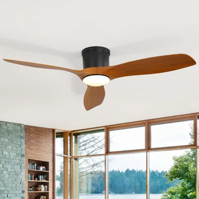 Produktbild von Sofucor Deckenventilator mit Licht und Fernbedienung, Schwarz, 132 cm, 3 ABS-Flügel, Schwarz – dunkle Holzmaserung