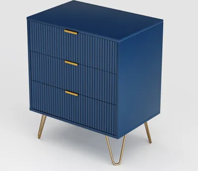Produktbild von CDGlobal Kommode mit 3 Schublanden,40x60x70 cm, Schrank mit 3 Schubladen, Highboard, TV Schrank, Sideboard mit Schubladen, Schmal kommode,Schrank für Wohnzimmer Schlafzimmer,Flur(blau )