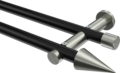 Produktbild von Interdeco Gardinenstange / Vorhangstange Schwarz / Edelstahl-Optik, Typ Platon Savio (Kegel) ohne Ringe, 20 mm Ø 2-läufig, 100 cm