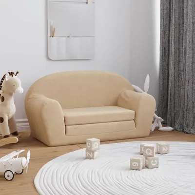 Produktbild von Schlichtes Kinder-Schlafsofa 2-Sitzer Creme Weicher Plüsch - Kindersofas DE7619458 1parcel