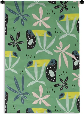 Produktbild von MuchoWow® Wandteppich Wandbehang Tukan - Blätter - Grün 90x135 cm Tapisserie Dekoration Wandtuch - Baumwolle - Wandskulptur