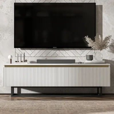 Produktbild von TV-Lowboard SELENE von Lindner Möbel – zweitürig – 140 x 44 x 35 cm - Farbe: Weiß matt – Italienische Tiefmattfolie