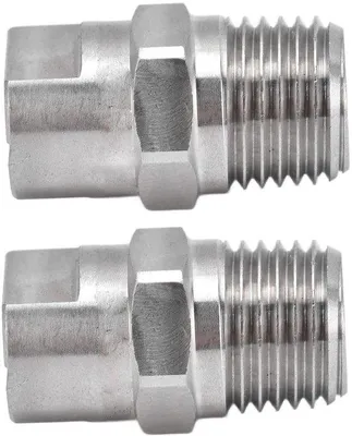 Produktbild von Gartenschlauchdüse - 2 Stück - Befestigbarer Wasserstrahl - Niedriger Druck - Düse 95° - Gartenbewässerungshilfe aus Edelstahl.