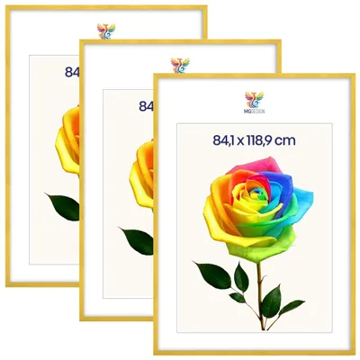 Produktbild von MG Design 3er Set Bilderrahmen Gelb A0 84,1x118,9 cm - Posterrahmen Echtholz mit Acrylglas, verstärkte Wandaufhängung, hoch/quer