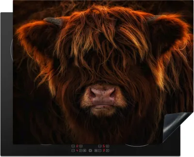 Produktbild von KitchenYeah© Herdabdeckplatte Schottischer Highlander - Kuh - Porträt - Tiere , 65x52cm, Küche Deko, Glaskeramikkochfeld Herdabdeckung, Abdeckplatte fùr Kochfeld