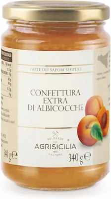 Immagine prodotto di Agrisicilia Confettura extra di Albicocche, vasetto da 340 grammi, ideale per colazione, merenda e come ingrediente per torte sacher e crostate