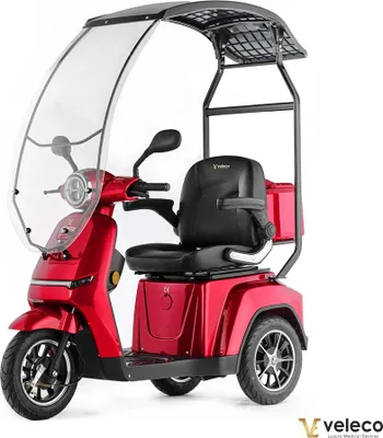 Produktbild von Veleco Turris - mit Dach – 3-rädriger Mobilitätsroller – volle LED-Leuchten – kontrastreiches Display – Alarmsystem (Rot)