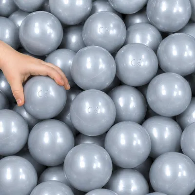 Produktbild von 50 Bälle für Bällebad 5,5cm Babybälle Plastikbälle Baby Spielbälle Silber Grau