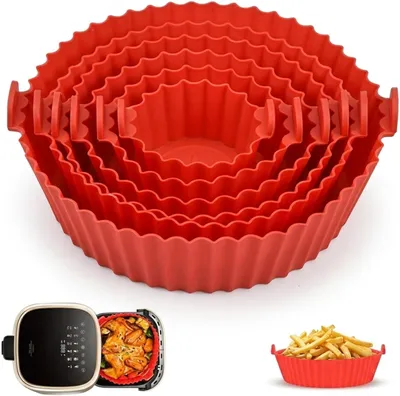 Produktbild von 6er Set Silikonformen für Heißluftfritteuse, Silikon Backformen für Heißluftfritteuse, Rundformen für Backofen und Mikrowelle, wiederverwendbar