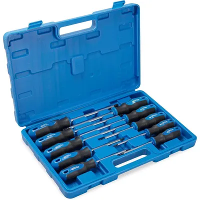 Productafbeelding van Set van 10 magnetische Torx-schroevendraaiers met centraal gat, gemaakt van chroom-vanadiumstaal, maten T8-T45