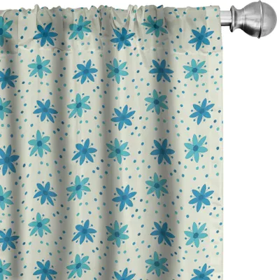 Image de ABAKUHAUS Ivoire et bleu Rideaux, voilages, motif nostalgique griffonné sur fond pointillé, motif naturel, lot de 2 pièces 75 x 175 cm, bleu turquoise et ivoire
