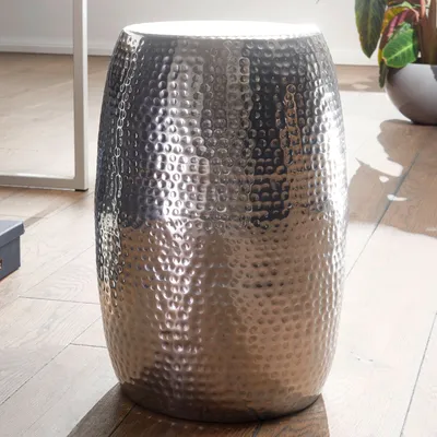 Image de Table d'appoint ronde FineBuy Design, 30 cm, métal argenté - Table de salon orientale en aluminium martelé - Petite table basse - Table décorative en aluminium