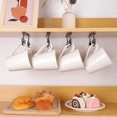 Image de Support pour tasses à placer sous les placards de cuisine, pour une organisation optimale de la cuisine et un gain de place