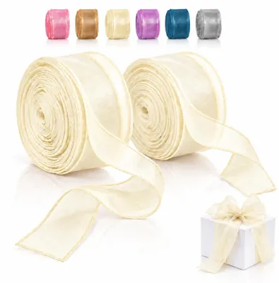 Satijnen Lint, 2 Rollen x 36,6 m, Beige, 4 cm Breit