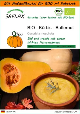 Produktbild von SAFLAX - Garden in the Bag - BIO - Kürbis - Butternut - 6 Samen - Mit Anzuchtsubstrat im praktischen, selbst aufstellenden Beutel - Cucurbita moschata