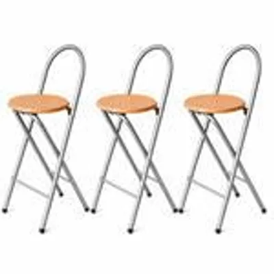 Produktbild von KMH® Barhocker Bill 3er-Set klappbar mit Lehne & Fußstütze – Silber/Buche