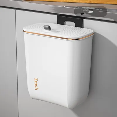 Imagen del producto de Contenedor de basura para cocina, de montaje en pared – de alta calidad, que ahorra espacio, color blanco