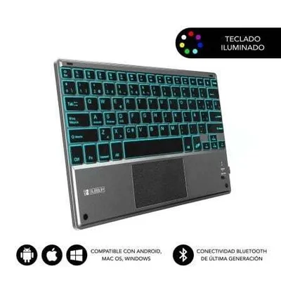 Zdjęcie produktu dla SUBBLIM TECLADO SMART BACKLIT TOUCHPAD BLUETOOTH GREY, QWERTY, Hiszpański, 5 milionów znaków, Dowolna marka, Compatible con todos los dispositivos con conexión Bluetooth como Tablets, Ordenadores,..., Czarny, Szary