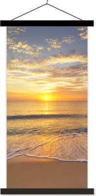 Produktbild von MuchoWow® Textilposter Strand - Sonnenuntergang - Meer 60x120 cm mit schwarzem Rahmen - Magnete