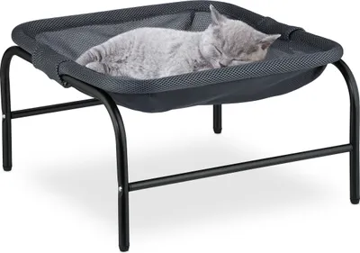 Immagine prodotto di Amaca per gatti Relaxdays, modello da appoggio, poltroncina sospesa rialzata, dimensioni: 27x45x45 cm, lettino per gatti con supporto, grigio/nero