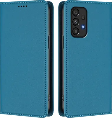 Produktbild von Handyhülle für Samsung Galaxy A33 5G, Kunstleder Klapphülle Stoßfeste Magnetische Hülle mit Ständer Blau