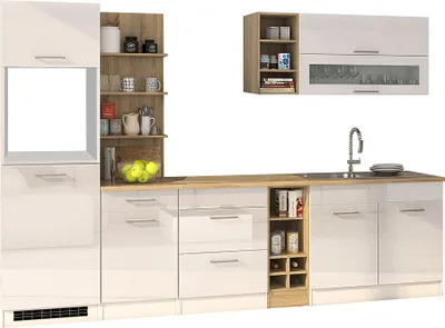 Produktbild von Küchenzeile 300 cm weiß MARANELLO-03 , Weiß Hochglanz ohne E-Geräte B x H x T ca. 300 x 200 x 60cm