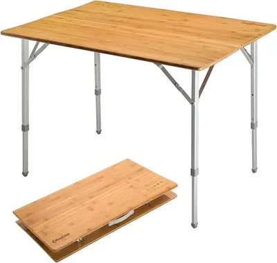Produktbild von Bambus Campingtisch Klapptisch 100x72cm für 4-6 Personen Stabiler Aluminiumrahmen 3 Höhenverstellbar mit Tragetasche für Garten Picknick Camping Outdoor u