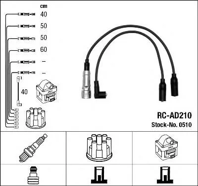 Produktbild von NGK 0510 Zündkabelsatz Zündleitungssatz für AUDI 80 Limousine (8C2, B4) 80 (81, 85, B2) COUPE (81, 85)