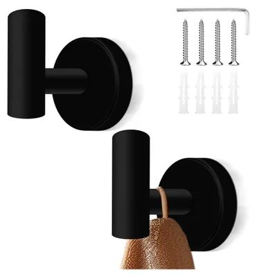 Produktbild von 2 Stück Handtuchhaken zum Bohren, Edelstahl Garderobenhaken, rostfreie Wandhaken - Tragkraft bis zu 10 kg, ideal für Bad, Küche, Büro (Schwarz)