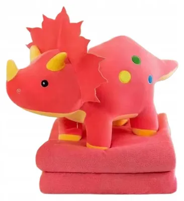 Produktbild von Granda Rosa Dinosaurier Triceratops Plüschtier Kissen mit Decke