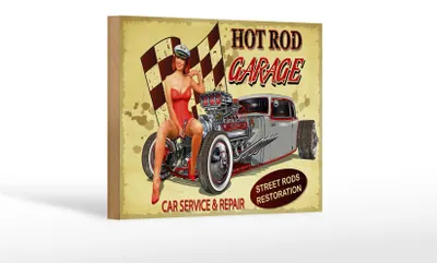 Produktbild von Holzschild Pinup 18x12cm Retro Hot Rod Garage Service