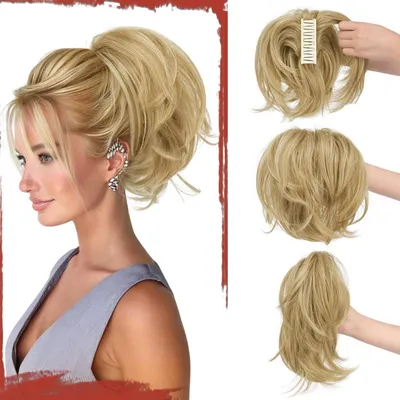 Produktbild von Haarteil Zopf mit Klammer, Kurzer Pferdeschwanz, Glattes Kunsthaar, Honigblond/Platinblond
