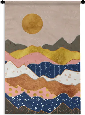 Produktbild von MuchoWow® Wandteppich Wandbehang Gold - Pastell - Muster 60x90 cm Tapisserie Dekoration Wandtuch - Foto-Teppich - Abwaschbar