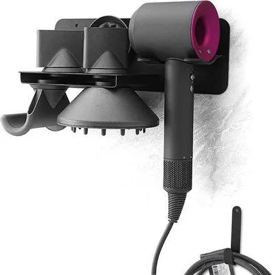 Produktbild von Föhnhalter für Wand ohne Bohren, kompatibel mit Wandhalter, Föhnhalter mit Accessoireschachtel, Föhnhalter für Bad/Braunhaarfriseur (schwarz)