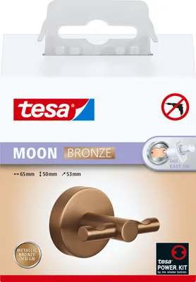 Produktbild von tesa MOON Bademantelhaken selbstklebender Wandhaken - 50 x 65 x 53 mm, Bronze