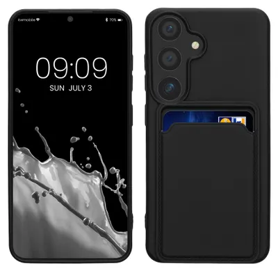 Produktbild von kwmobile Handyhülle für Samsung Galaxy S24 Hülle mit Kartenfach - TPU Case - Kabelloses Laden - Schutzhülle Cover in Schwarz