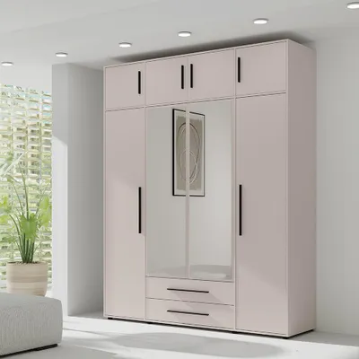Produktbild von Schlafzimmer Kleiderschrank mit Aufsatzschrank, 198 cm breit, kaschmir mit schwarzen Griffen, 8 Türen & 2 Schubladen - MOLLERUSA-132