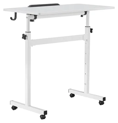Obrázok produktu pre SucceBuy, nastaviteľný výškovo písací stôl, 810x410 mm, nosnosť 25 kg, počítačový stôl s otočnou doskou (360°), písací stôl s háčikmi a uzamykateľnými kolieskami, stojací/sediaci stôl pre domáce kancelárie a pracovne