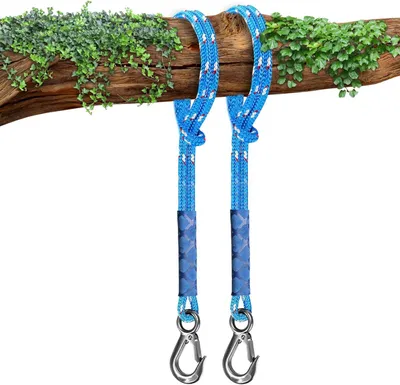 Imagen del producto de Kit de fijación para columpios, con 2 cuerdas ajustables de 150 cm, incluyendo mosquetones, ideal para jardines y campamentos